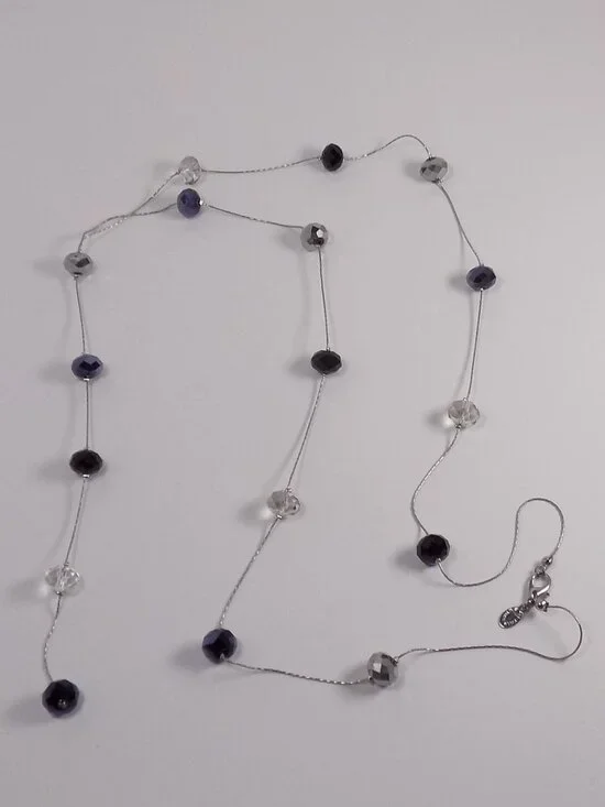 Ali-Khan New York Y Drop Necklace Silver-tone Long 34" Faceted Crystal Beads - Picture 4 of 8